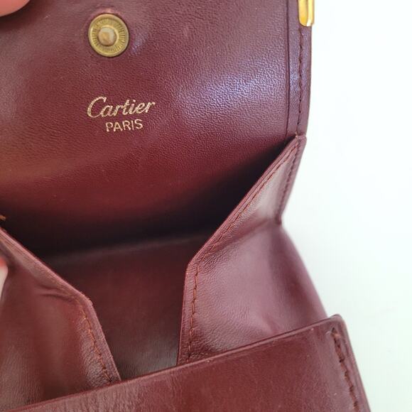 Must De Cartier Mini Coin Holder Wallet Bordeaux Leather Small Red Burgundy Pouc - Picture 7 of 7